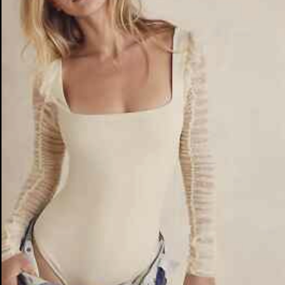 Free People Intimately Must Be Love Ivory Bodysuit Size L